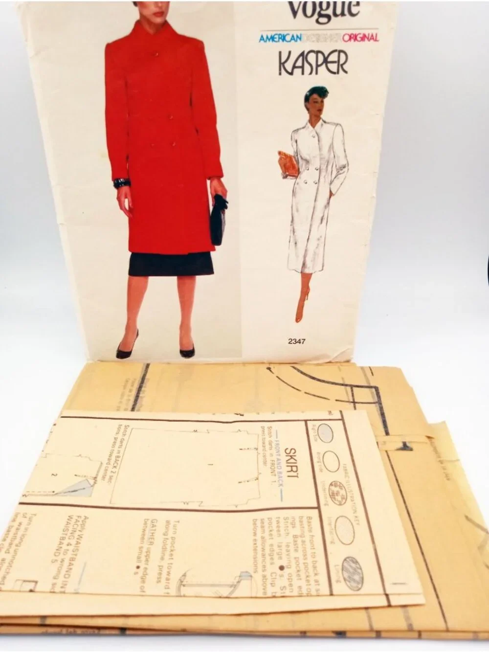 Vintage Vogue 2347 Kasper Sewing Pattern Misses Coat Skirt American Designer
